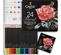 Castle Art Supplies Caja Lápices Acuarela Estilo Botánico | 24 Intensos colores | Pinta y Dibuja al Mismo Tiempo | Para Artistas Experimentados y como Regalo | En una Caja Metálica Especial