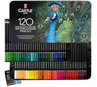 Castle Art Supplies Estuche 120 Lápices Acuarela | Pigmentos Intensos | Pinta y Dibuja a la Vez | Artistas Experimentados y Profesionales | Protegidos y Organizados en Caja Metálica de Presentación