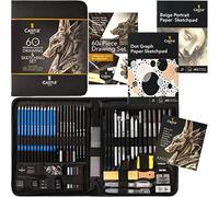 Castle Art Supplies Estuche 60 Uds. Dibujo y Esbozo | Lápices+Barras de Grafito, Carboncillo, Pastel, Solubles en Agua, Rotuladores Punta Fibra | Artistas y Profesionales | Estuche Portátil Cremallera