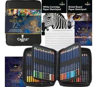 Castle Art Supplies Gold Standard - Juego de 72 lápices de colores con extras | Núcleos de colores a base de aceite de calidad que se mantienen más afilados, más resistentes contra la rotura, para