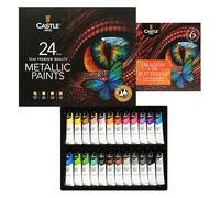 Castle Art Supplies juego de pinturas acrílicas metálicas | 24 tubos de 12 ml para artistas experimentados, principiantes y aficionados, para una calidad brillante en muchas superficies (Fórmula