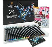 Castle Art Supplies Juego Rotuladores de Acuarelas | 24 Colores Vivos con Puntas de Nailon | Colorear, Dibujar y Rotulación: Profesionales, Artistas y Principiantes | Estuche Viaje con Pincel Acuarela