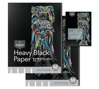 Castle Art Supplies Papel negro pesado de 9 x 12 pulgadas | Paquete de 2 | 50 hojas cada una (150 g/m²/90 libras) de papel de artista | Superficie negra lisa y sedosa | Resultados vivos con lápices