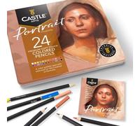 Castle Arts 24 lápices de colores en un estuche de metal, colores Portrait perfectos para dibujar, esbozar, colorear. Con núcleos blandos, mezcla superior y juego de capas