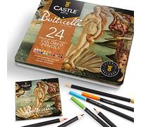 Castle Arts 24 lápices de colores en un estuche de metal, inspirado en Botticelli. Perfecto para dibujar, hacer bocetos, colorear. Con núcleos blandos, mezcla superior y juego de capas
