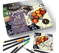 Castle Arts 24 lápices de colores en un estuche de metal, inspirado en Cezanne. Perfecto para dibujar, hacer bocetos, colorear. Con núcleos blandos, mezcla superior y juego de capas