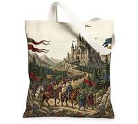 Castle - Bolsa de lona para mujer, diseño medieval de fantasía, caballeros, ninguno verde, lavable, reutilizable, ideal para viajes, trabajo, compras, librería, 13 x 15 pulgadas