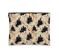 Castle Canvas with Zipper, Gothic Fanciful Moon Cloud Fall Black Canvas with Zipper Makeup Bags for Women for Travel, Bath, Vanity, Purse Storage and Gifts, Negro, 7x9 Inch, Gótico