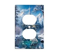 Castle Duplex - Placa de pared para toma de corriente, diseño de lobo de fantasía de invierno, color azul, tamaño estándar, placas de pared para tomas de corriente para dormitorio, baño, cocina
