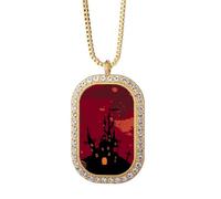 Castle Fear - Collar con colgante de calabaza de Halloween con diamantes de cristal dorado