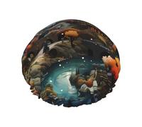 Castle in the Moonlight Gorro de ducha doble impermeable para mujer, gorro de ducha para baño y hogar, gorro de ducha reutilizable, gorro de ducha para mujer,