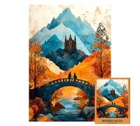 Castle in The Mountains Puzzle Wooden Jigsaw for Adults | Autumn Fantasy Landscape Art Puzzle | Romantic Gift | Fall Forest Scene | 1000 (M-100PIECES)
