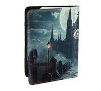 Castle Moon and Church Ghost Cemeterery - Soporte para pasaporte impreso de piel sintética, organizador de viaje para hombres y mujeres, 6.5 pulgadas, Black, Talla única