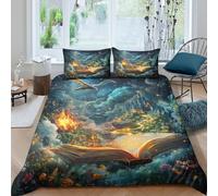 Castle Mystical - Juego de funda nórdica de 3 piezas, estampado 3D, con fundas de almohada, cremallera oculta, microfibra King (220 x 240 cm)