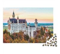 Castle on Hill Colourful Neuschwanstein Sunset 1000 Pieces Jigsaw for Adults The Impossible Challenge Brain Development 70x50cm/1000pcs