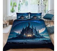 Castle Starry Sky - Juego de funda de edredón con estampado digital 3D y temática gótica para niños y niñas, funda de edredón transpirable con funda de almohada, tamaño King (220 x 240 cm)