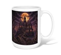Castle - Taza de café de cerámica, diseño gótico y espeluznante de árboles de luna de Halloween, violeta, taza para beber con asa, ideal para amistad, familia, colegas, personal, novios, profesores