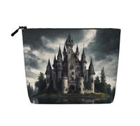Castle03 - Bolsa de cosméticos con estampado gótico de cuento de hadas para mujer, bolsa de maquillaje de lino sintético de gran capacidad, perfecta para viajes y uso diario, Black, Talla única