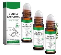 Castorglo Organic Golden Castor Oil Roll-on, aceite de ricino con rodillo de cuarzo de rosa, aceites de ricino orgánico 100% puro, extractos de ingredientes naturales (3Pcs)