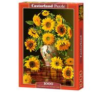 Castorland Rompecabezas C-103843 – 1000 piezas, Girasoles en jarrón de Pavo Real, Multicolor