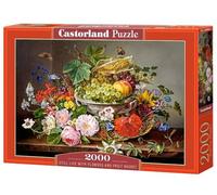 Castorland C-200658-2 Animales Still Life with Flowers and Fruit Basket Puzzle 2000 Piezas, Multicolor