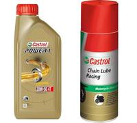 Castrol POWER1 4T 20W-50 Aceite de Moto 1L + Castrol Chain Lube Racing 400ml