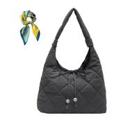 Casual Commute Underarm Purse,Women Quilted Slouchy Bag,Padded Tote Hobo Shoulder Bags,Crosshatch Pattern Handbags (Grey)