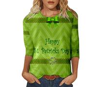 Casual cuello redondo Stpatricks-Day-Camiseta para mujer con mangas cuartos suéter negro elegante, verde, XXL