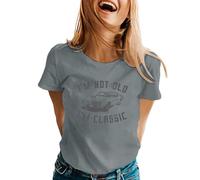 , casual, divertido estampado de coche, cuello redondo camiseta de manga corta moda primavera 2022 mujer, gris, XXL