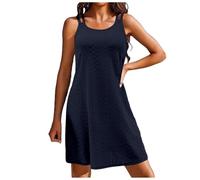 Casual Dress Floral Lace Hollow out Sleeveless Crew Neck For Everyday Holiday Spring Summer Basic Plain(Navy,L)