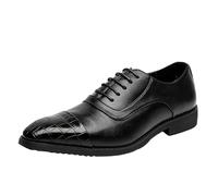 Casual Dress Shoes for Men Vegan Leather Lace-up Breathable Slip-Resistant Formal Wedding Shoes(Noir,39 EU)