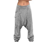 Casual Harem Plus Pierna Elastic Wide Men Imprimir Pants Fashion Bolsillos tamaño de los Pantalones de Men (Grey, L)
