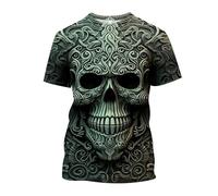 Casual Herren Totenkopf Shirt Totenkopf Rüstung Fun T-Shirt Halloween 3D Druck Sport Kurzarm Top Rundhals Shirts Männer lustige Geschenke für männer Druck Rundhals Kurzarm Tops Tees, O Verde, L