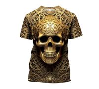 Casual Herren Totenkopf Shirt Totenkopf Rüstung Fun T-Shirt Halloween 3D Druck Sport Kurzarm Top Rundhals Shirts Männer lustige Geschenke für männer Druck Rundhals Kurzarm Tops Tees, O amarillo., XXL