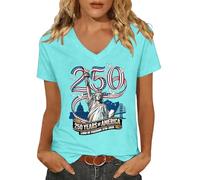 Casual Independence Day 250 Anniversary Printed T-Shirt Round Neck Pullover Short Sleeve Top 250th Birthday America Julio mit V-Ausschnitt Tshirt Damen Oversize Locker Shirts, O Verde Menta, XXL