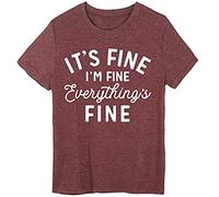 Casual Letter Printing Manga Corta Camiseta Blusa Tops Conjunto de Camiseta, Vino, M