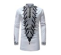 Casual Manga Larga para Hombre Africano Manga Larga Top Camisas Blusa Apta Delgada con Estilo Bianco S
