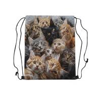 Casual Mochila Cordónes Lindo Gato de la Familia, Gatito, Animal Kawaii, Ligero Bolsa de Cordón, Robusto Saco de Deporte, para Yoga Viaje 36X42cm