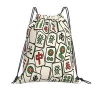 Casual Mochila de Cuerda Mahjong Fun China Cómodos Bolsa de Cordón para Yoga Acampada Vacaciones 36X42cm