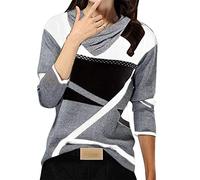Casual O-Cuello Geométrico Bloque de Color Estampado Reducido Escote en V Manga Larga Camiseta Manga Larga Pulsera Mujer Plata 925, Blanco, 3XL