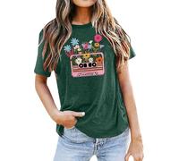 , casual, palabras, impreso, camisas, cuello redondo, manga corta, camisetas, blusa de túnica negra ajustada, verde, XL