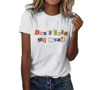 , casual, palabras, impreso, camisas, cuello redondo, manga corta, camisetas, blusa túnica ropa de luto para mujer negro, Blanco, M