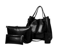 Casual Reto Fashion Leder Damen Handtasche 4-teiliges Set Umhängetasche Handtasche Tote Shopper Geldbörse Duschvorhang Transparent mit Taschen, Negro , talla única