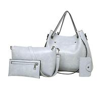 Casual Reto Fashion Leder Damen Handtasche 4-teiliges Set Umhängetasche Handtasche Tote Shopper Geldbörse Duschvorhang Transparent mit Taschen, gris, talla única