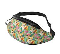 Casual Riñonera De Marcha Flores De Perro En Acuarela Riñoneras Hombre Ligera Bolso De Cintura para Bici Viajar Actividades 14X35Cm