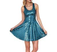 Casual Shiny A-Line Floral Neon Sequin Short Sleeve Round Neck Party Dress - Comfortable Outfit for Everyone(Sky Blue,3XL)