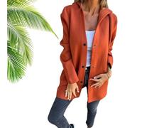 Casual Single Breasted Hooded Jacket, Casual Jackets For Women, Long Sleeve Lapel Button Up Long Coats (XL,Brick Red)
