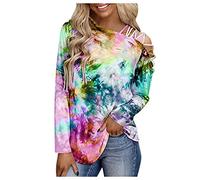 Casual Sleeve Damen Tie-Dye Long Top Lose Trägerless bedruckte Damenbluse Damen Shirts, verde, XL