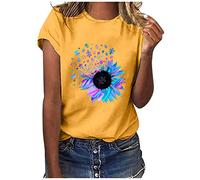 Casual Sleeves Printing Tops Loose Short Blusa Mujer Camiseta Cuello O Letter Blusa Mujer Blusa Festiva Tops, amarillo, XXL