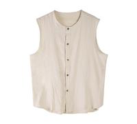 Casual suelto chaleco de color sólido algodón y lino para hombres trabajo, beige, L